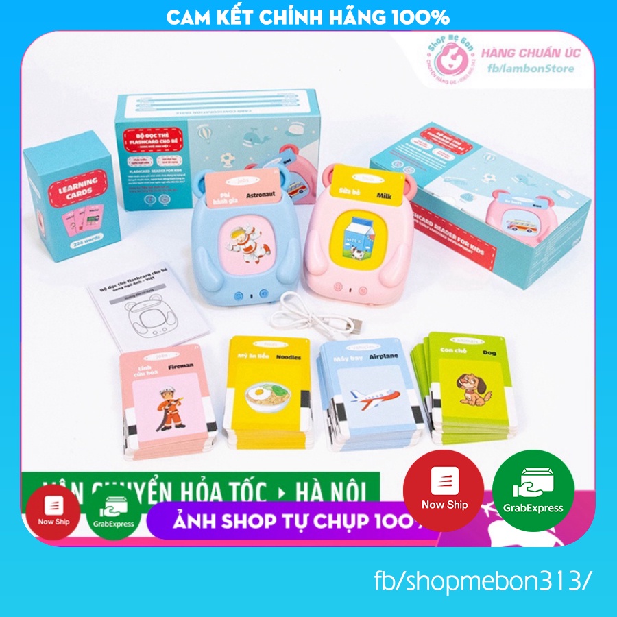 Máy đọc thẻ Flashcard song ngữ Anh Việt cho bé, bộ 112 thẻ học, 224 từ vựng