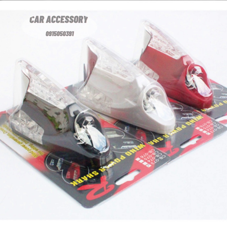 Ăng ten ô tô vây cá mập có đèn LED chạy năng lượng gió trang trí nhiều màu