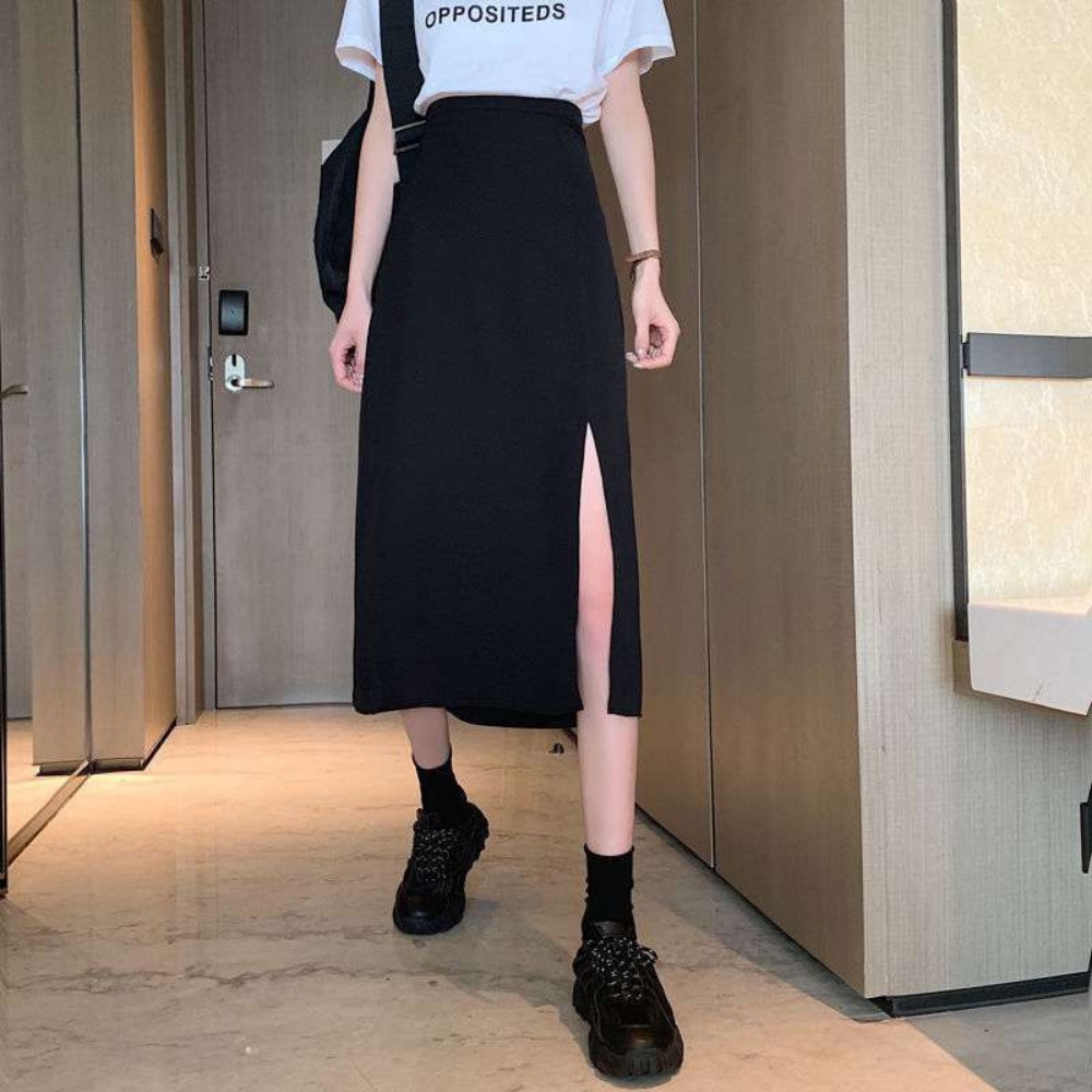 SPK- Chân váy nữ, chân váy xẻ tà nữ màu đen kéo khoá sau SKUCV-01 | BigBuy360 - bigbuy360.vn