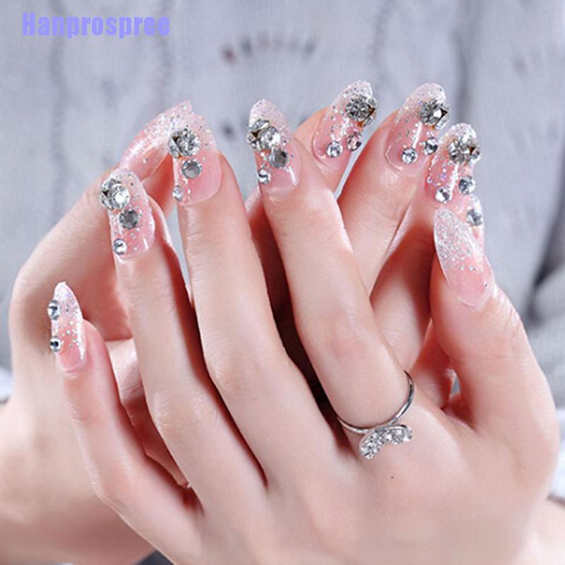 Set 24 Móng Tay Giả Đính Đá 3d Xinh Xắn