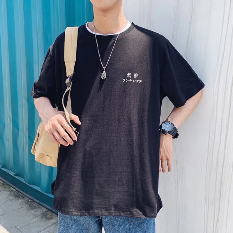 Áo Thun Tay Ngắn Cổ Tròn In Chữ Phong Cách Nhật Bản Thời Trang Cho Nam