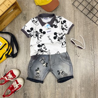 Quần áo bé trai [COOL NGẦU] bộ jean cổ Mickey cho bé từ 8 đến 38kg
