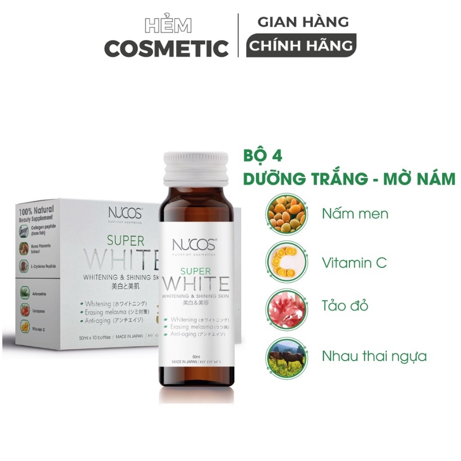 Collagen trắng da mờ thâm nám Nucos Super White 50ml x 10 chai - Hẻm Cosmetic