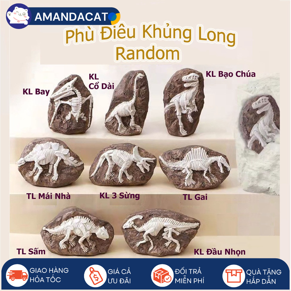 Khảo cổ Phù điêu hóa thạch khủng long, Quái Thú Cổ Đại KhổngLồ Size To, Giao Ngẫu Nhiên 1 trong 8 Mẫu