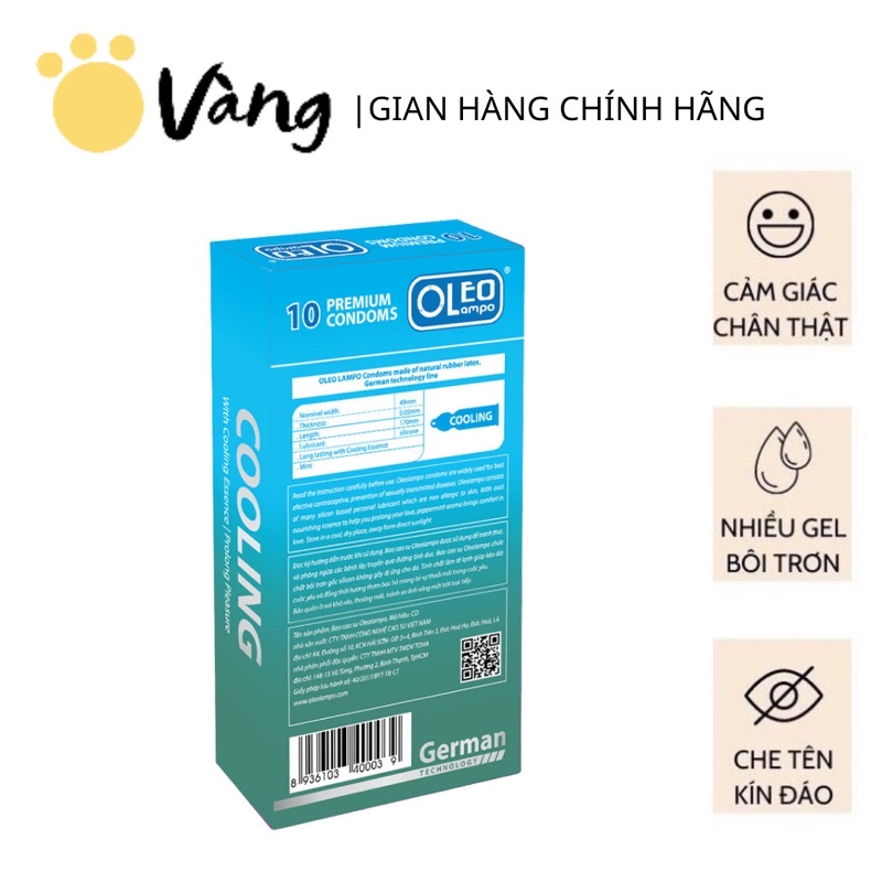 Bao Cao Su Siêu Mỏng Kéo Dài Thời Gian Oleo Cooling 0.05mm Tinh Chất Bạc Hà Mát Lạnh Hộp 10 Bao