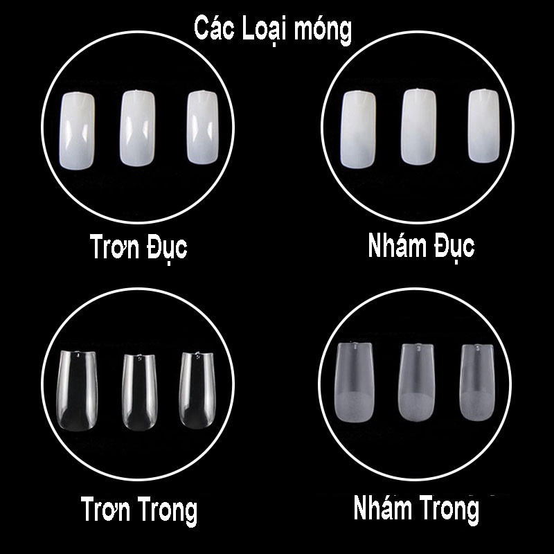 Móng úp tay giả đủ phom vuông thang nhọn bầu HSM chính hãng nhám đục trong chuẩn size Hàn Quốc nail 500 móng