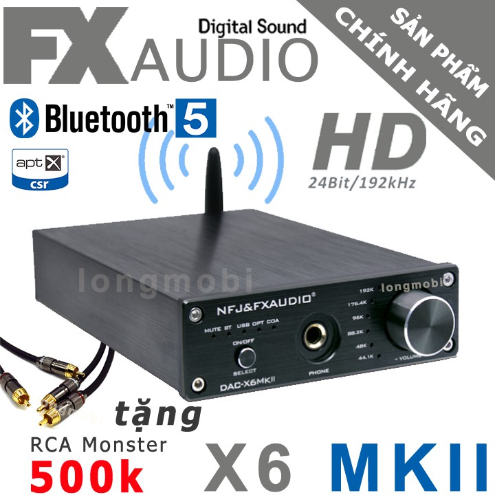 FX Audio X6 MKII Đầu giải mã nhạc số 192khz/24bit Tích hợp Bluetooth 5.0 Tặng Dây RCA