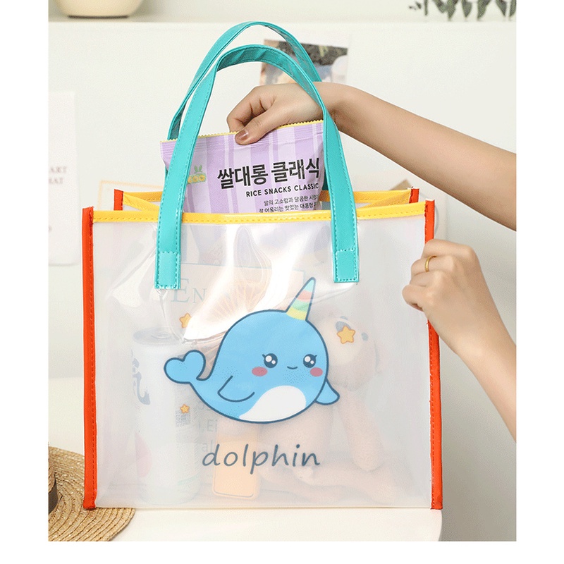 Túi tote Nhựa PVC Trong Suốt Chống Thấm Nước Họa Tiết Hoạt Hình