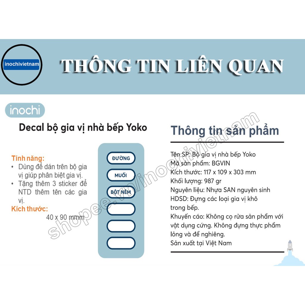 [Tặng Móc Dán]Hũ Đựng gia vị,Hộp đựng gia vị nhà bếp Cao Cấp Yoko Nhật Bản thông minh Kháng Khuẩn BGVIN