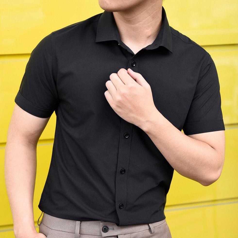 Áo sơ mi nam ngắn tay công sở lụa trắng cao cấp chất dày dặn, co giãn nhẹ | BigBuy360 - bigbuy360.vn