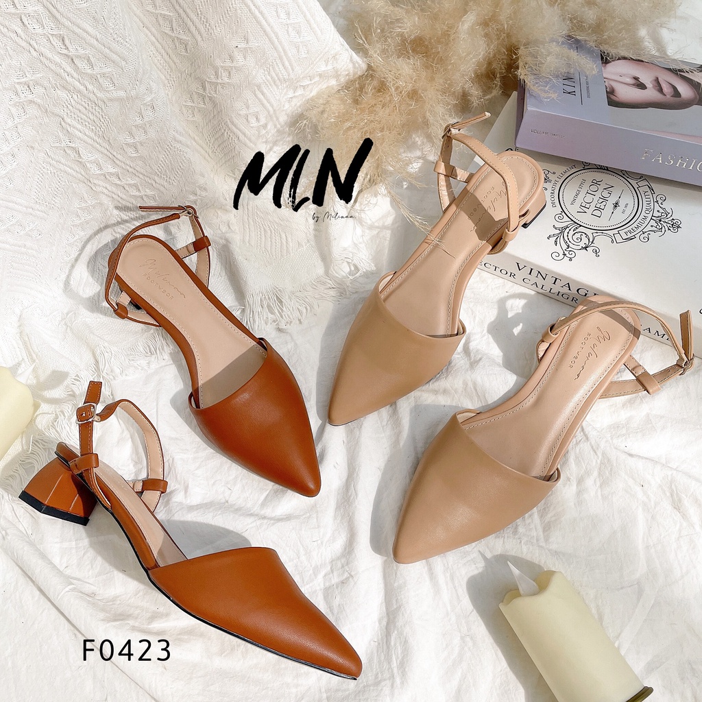 GIÀY SANDAL NỮ GÓT LÉP 4P SLINGBACK BÍT MŨI NHỌN TRƠN DA MỀM F0423