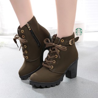 Giày Boot Cao Gót Đế Vuông Nữ