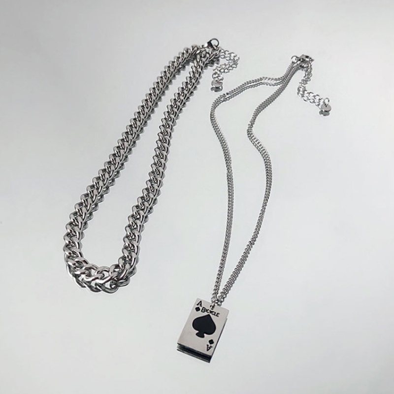 Vòng cổ Thép Titan Phối Mặt Hình Lá Bài Poker Ace Phong Cách Hip Hop Cá Tính Cho Cặp Đôi