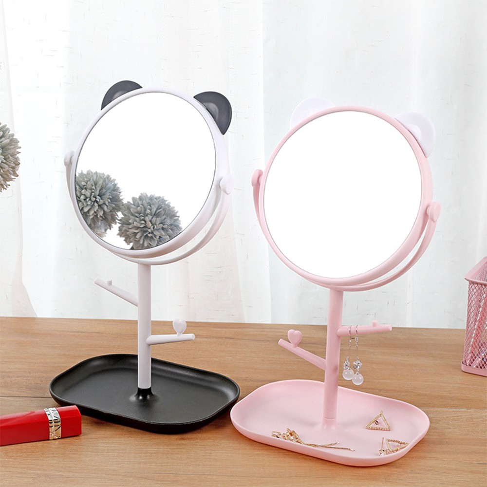 Gương Trang Điểm Mẫu Tai Mèo Bạn Gái Để Bàn - Có 2 Khung Treo Và Giá Để Phụ kiện - Xoay 360 Độ