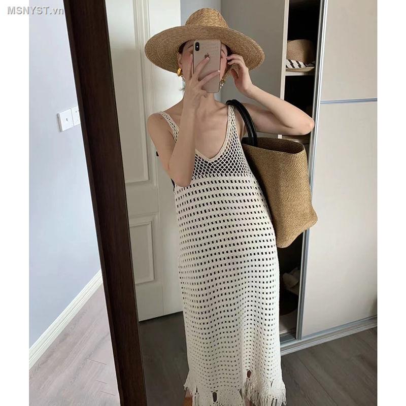 Đầm dệt kim hai dây dáng dài phong cách Pháp cổ điển thời trang mùa hè cho nữ