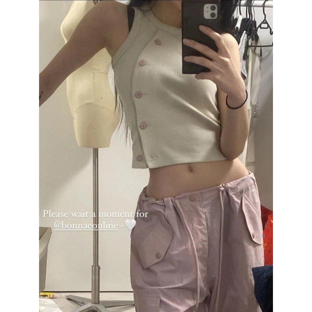 Quần Yếm Thể Thao Dáng Suông Rộng Màu Hồng Phong Cách Retro Dành Cho Nữ