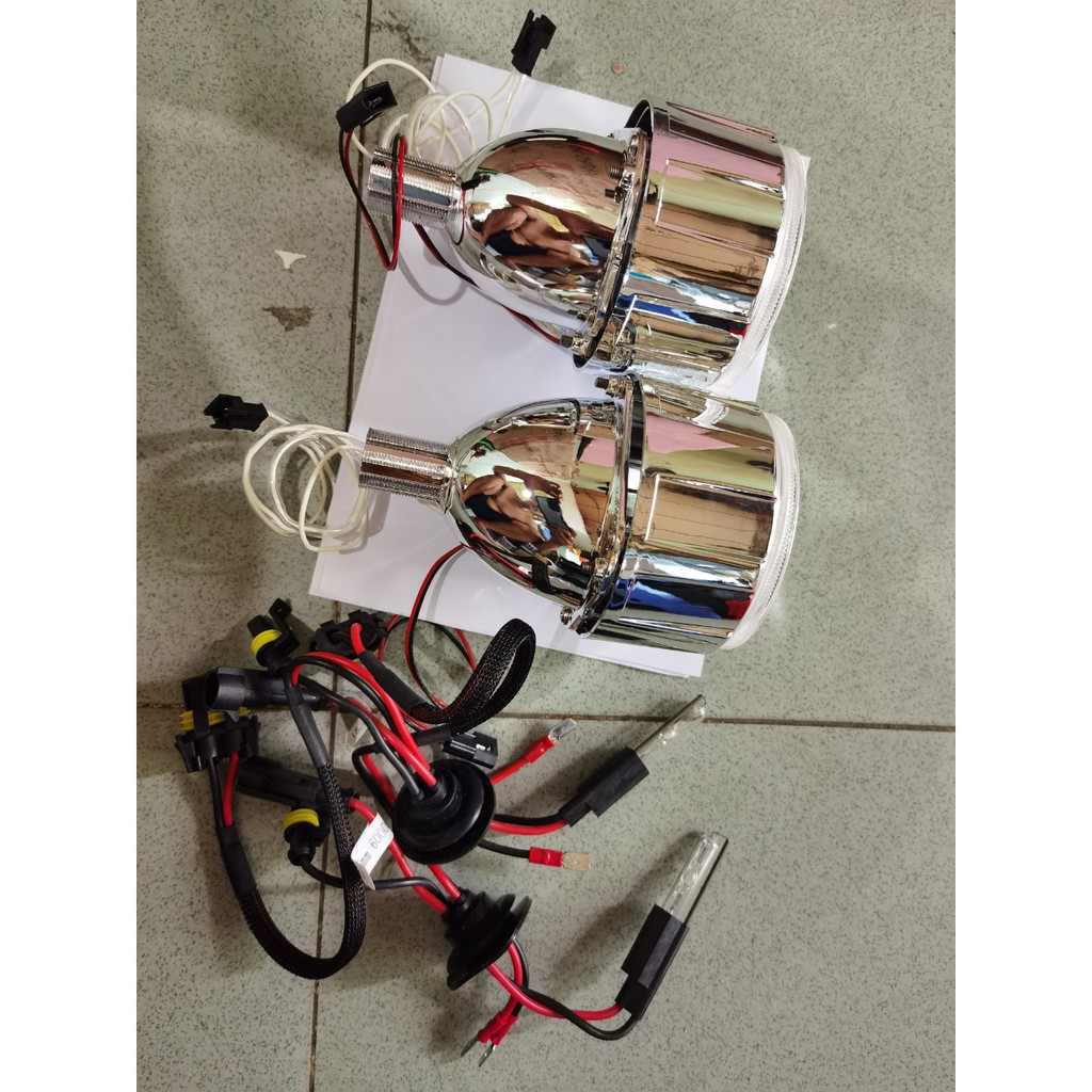 bộ 2 gương cầu 2.5 1 viền trắng tròn sáng 4300k / 6000k 12v 55W ( giá 1 bộ 2 ballast 2 đèn 1 dây pha cos )