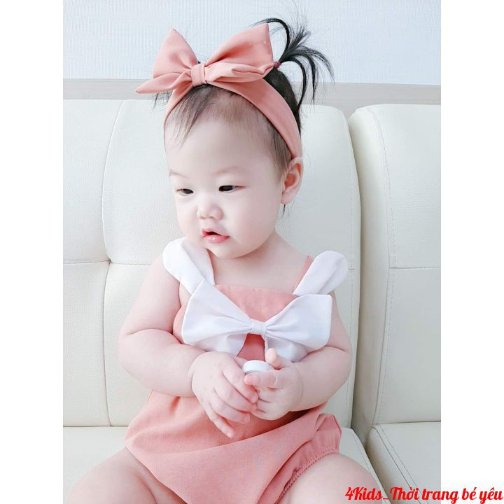 Bodysuit em bé thỏ hồng ❤️ HÀNG THIẾT KẾ ❤️ BODY trẻ em kèm giày vải và turban từ ss -13kg chất cotton đũi mềm mại