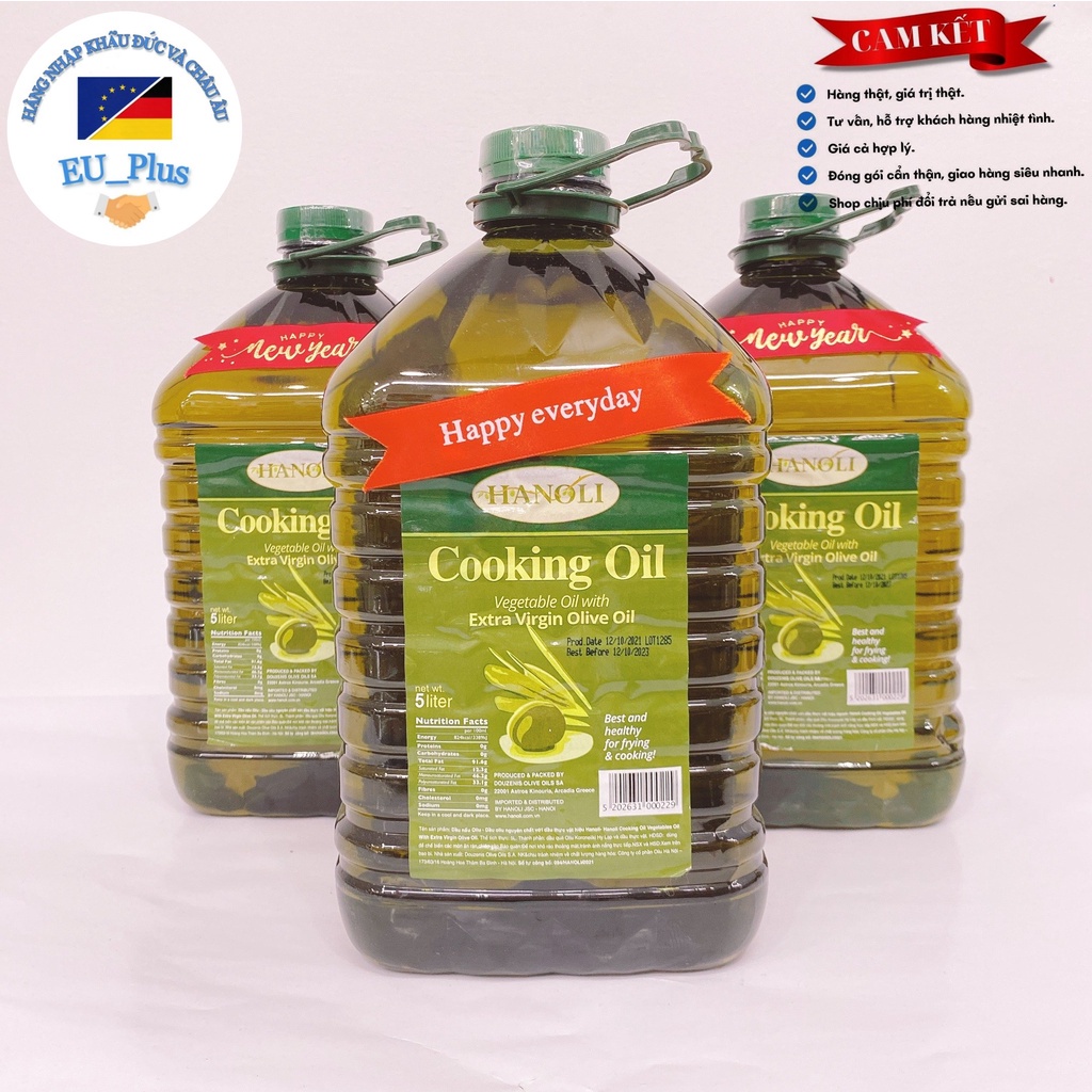 2 Can dầu oliu nấu ăn HANOLI Cooking Oil dung tích 5 Lít - Hy Lạp - Nguyên chai