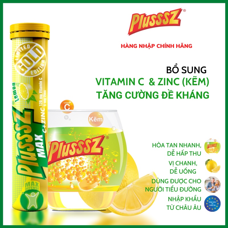 Viên sủi bổ sung vitamin c tăng đề kháng Plussz Max Multi vị Cam + Plusssz Max Vitamin C & ZinC vị chanh