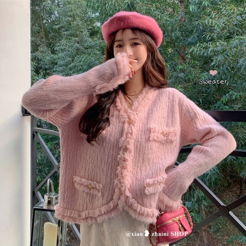 Áo Khoác Cardigan Cổ Chữ V Thời Trang Mùa Xuân Pháp Cho Nữ