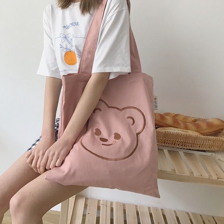 Túi Xách Canvas Cỡ Lớn Họa Tiết Gấu Hoạt Hình Dễ Thương