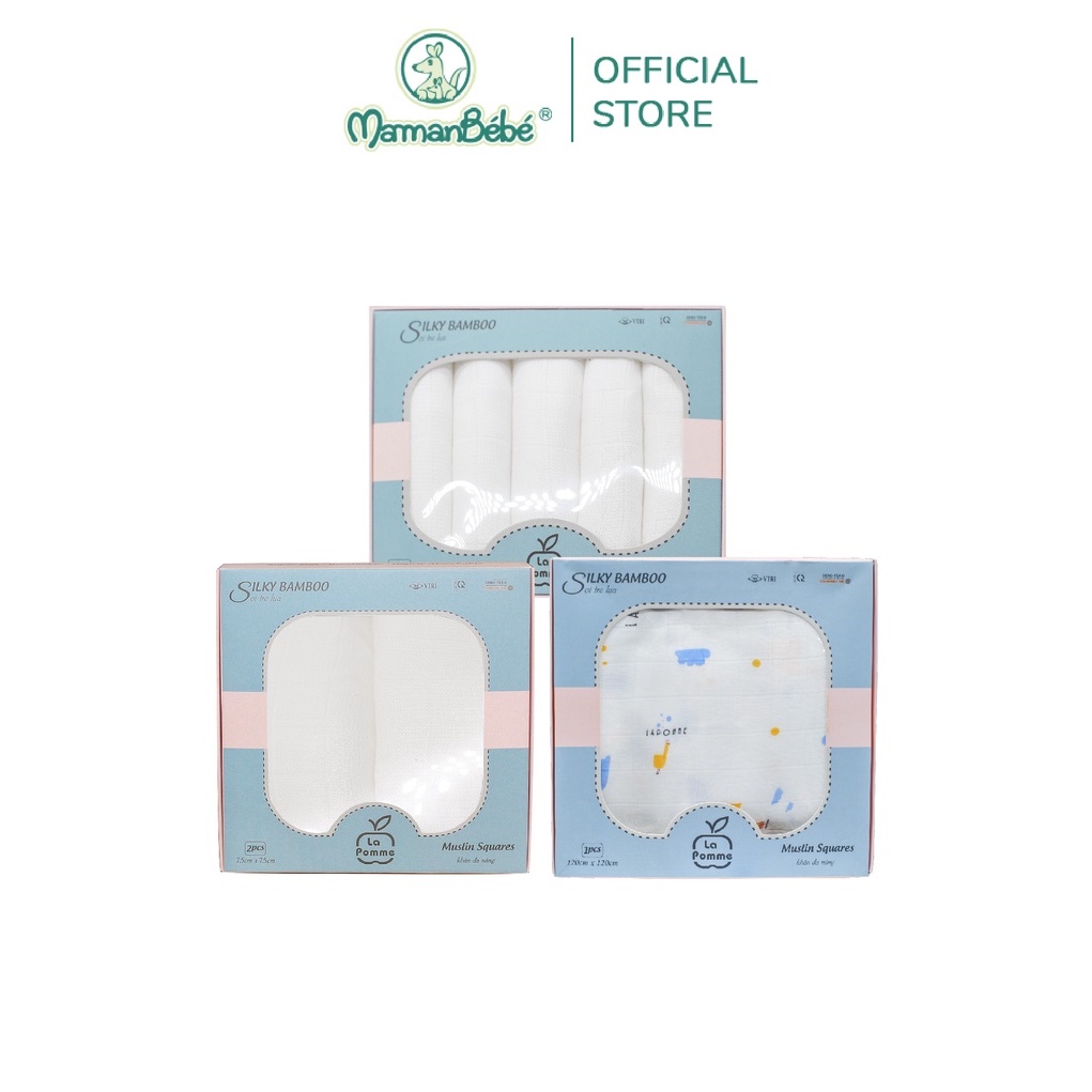 Combo K003 khăn đa năng (120x120cm) Funny &amp; K001 Set 5 Khăn (30x30cm) trắng &amp; K002 Set 2 Khăn (75x75cm) trắng La pomme