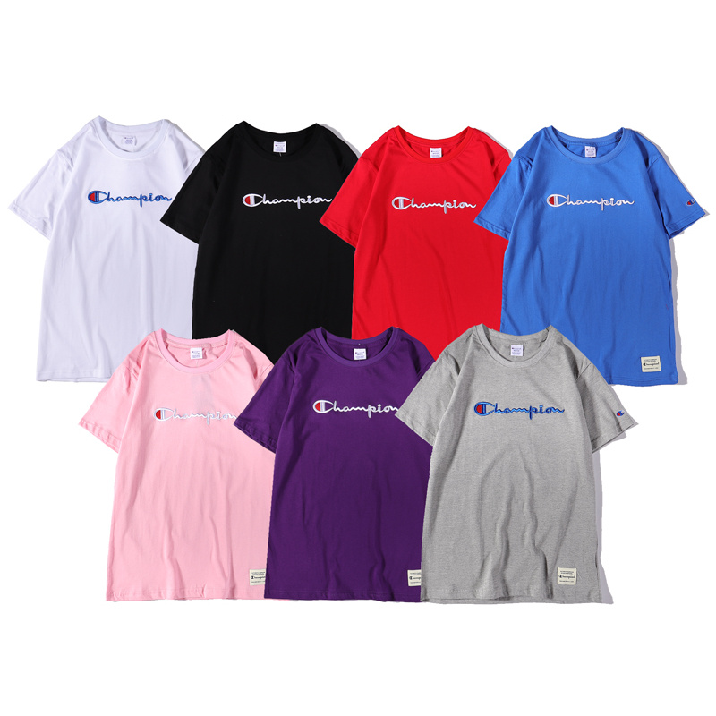 Áo thun cotton tay ngắn cổ tròn thêu chữ Champion phong cách cổ điển thời trang cho cặp đôi