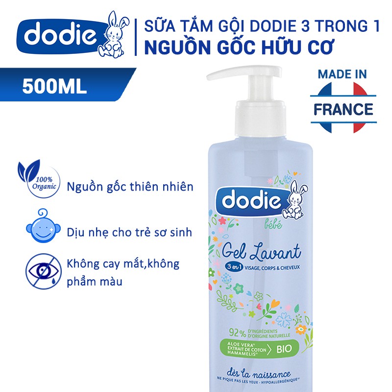 Sữa Tắm Gội Toàn Thân Em Bé Dodie Nguyên Liệu Hữu Cơ 3 Trong 1 Dodie - 500ml - 1000ml