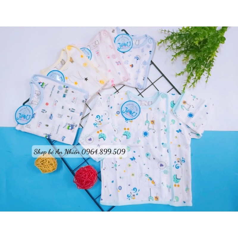 Hàng loại 1) Áo sơ sinh ngắn tay ,dài tay Cài Xéo Họa Tiết JOU, chất vải cotton 100% cao cấp mềm, mịn, thoáng mát