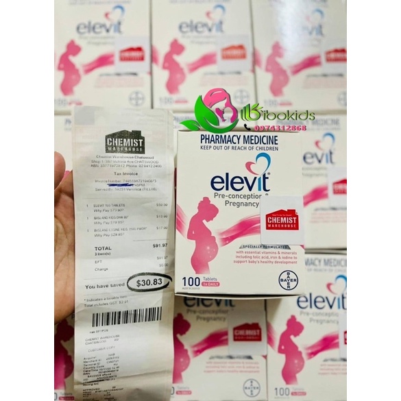 Elevit bầu hộp 100 viên