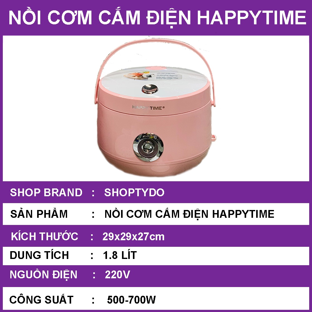 Nồi cơm cắm điện SUNHOUSE HAPPYTIME dung tích 1.8 lít, Nồi cơm cắm điện chính hãng hàng Việt Nam