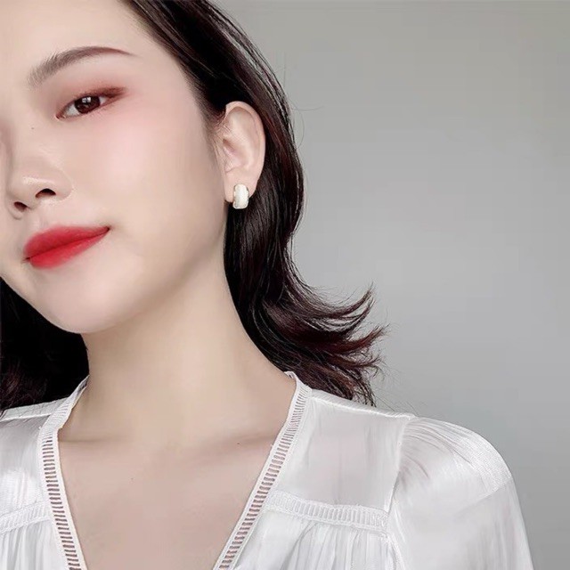 Khuyên tai  bạc 925 nữ  xà cừ tròn sang trọng