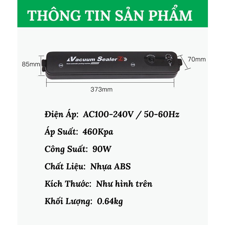Máy Hút Chân Không Thực Phẩm Vacuum Sealer Hàn Miệng Túi Bảo Quản Thực Phẩm (Tặng Kèm 10 Túi Hút) SONHOUSE