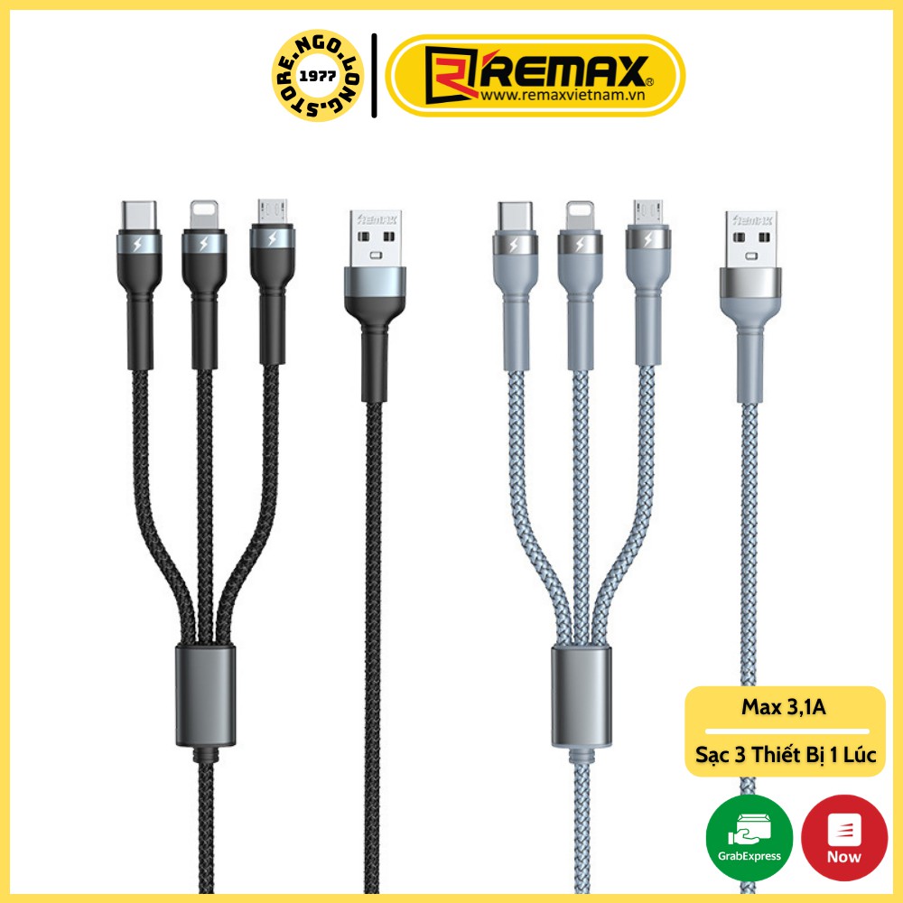 Cáp Sạc Remax 3 Đầu IPHONE - MICRO USB - TYPE C Dây Dù RP-U76