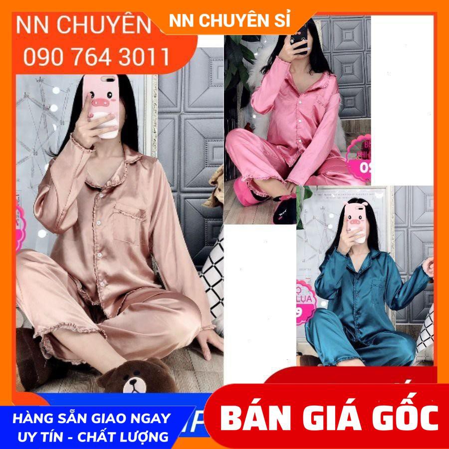 ẢNH THẬT ⚡ BỘ PHI LỤA TAY DÀI QUẦN DÀI - ĐBPL9 - PIJAMA PHI LỤA TRƠN MÀU - BỘ LỤA PHỐI BÈO