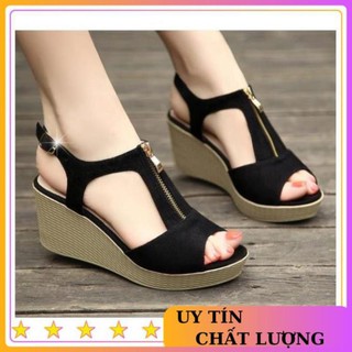 [ hàng cao cấp giày đế xuồng phối khóa kéo hở gót