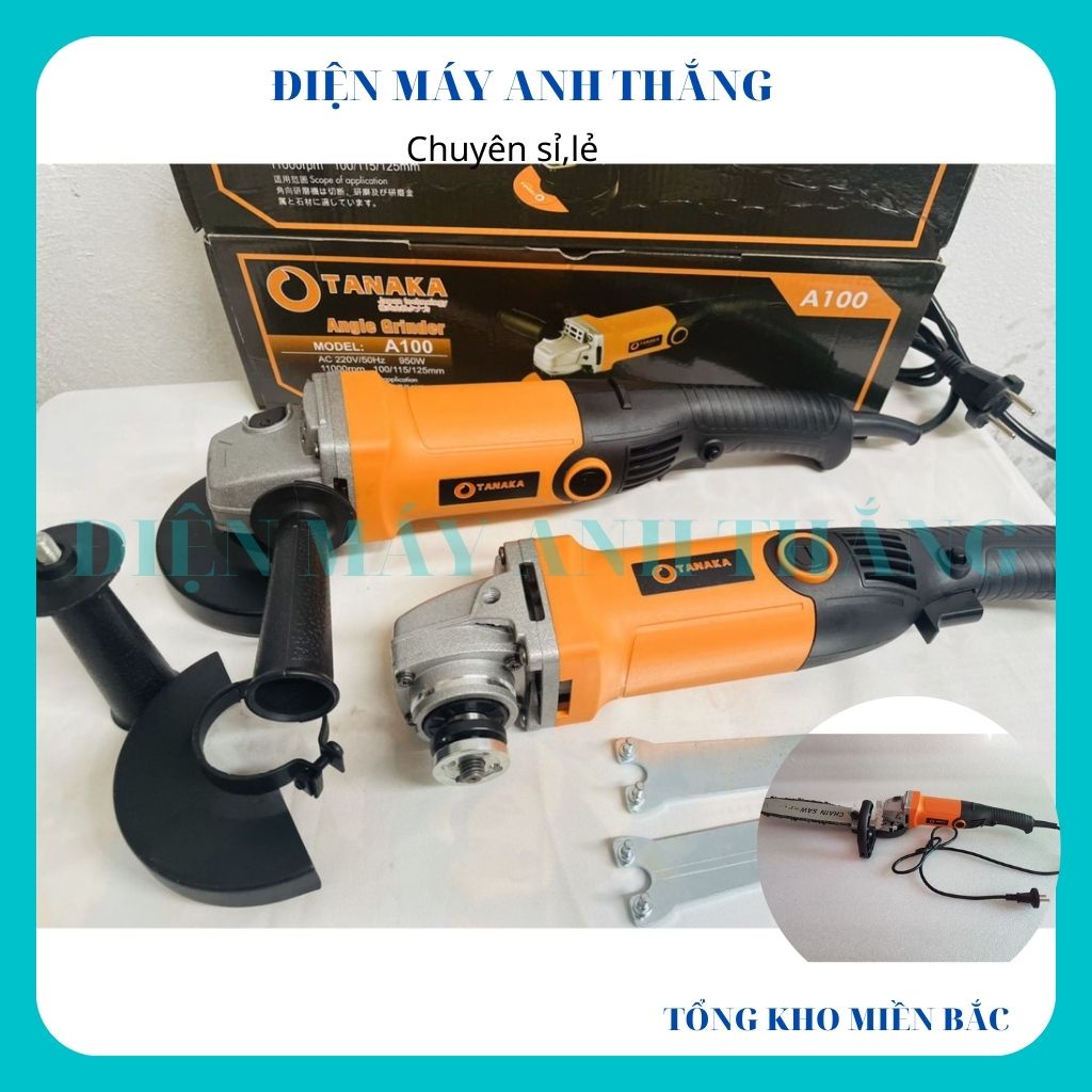 Máy Tanaka mài góc cắt gạch sắt gỗ cầm tay Lõi Đồng công suất 950W giá rẻ Bộ chuyển đổi máy mài thành máy cưa xích