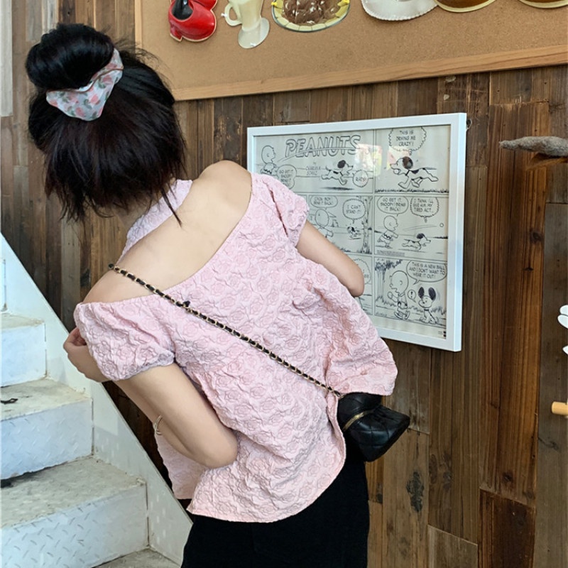 Áo Nữ Trễ Vai Tay Ngắn Dáng Rộng Thời Trang