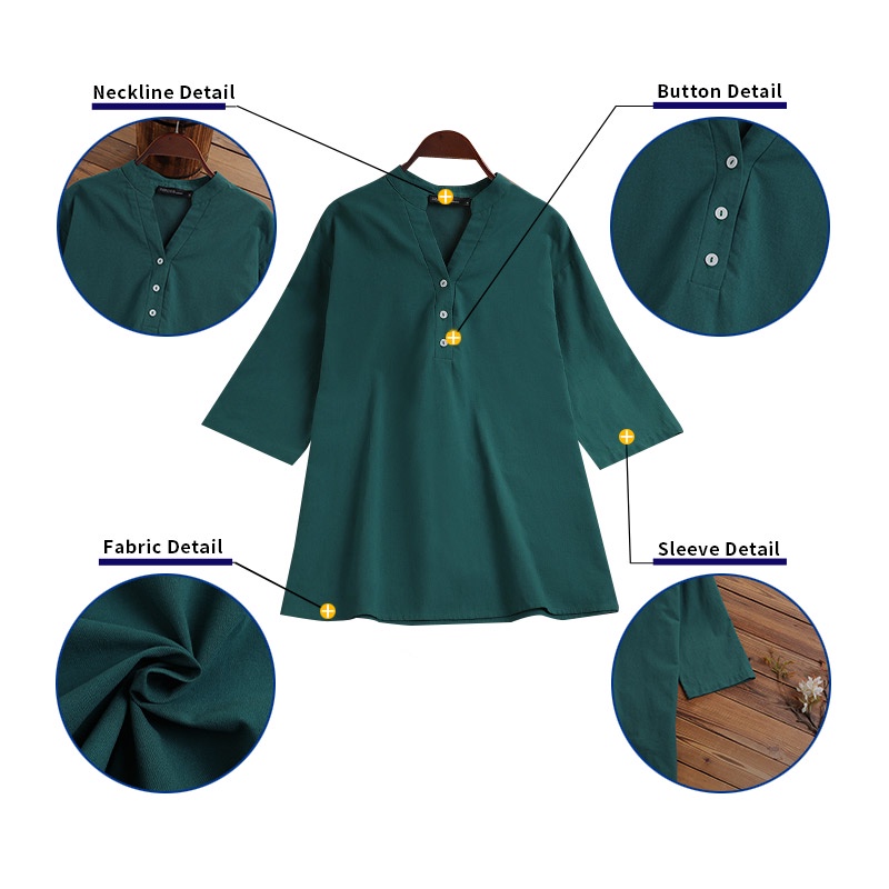 Zanzea Áo Sơ Mi Tay Lửng 3 / 4 Cổ Chữ V Phong Cách Vintage Dành Cho Nữ