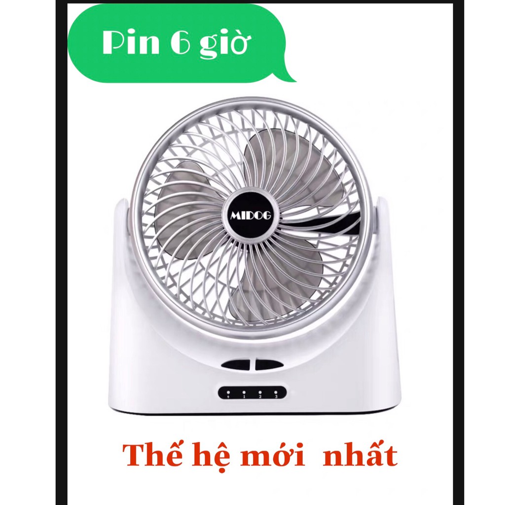 [NEW] Quạt tích điện thế hệ mới nhất- pin 6-8 giờ-Làm sạc dự phòng,có đèn led, quay 120 độ ( tặng dây sạc)