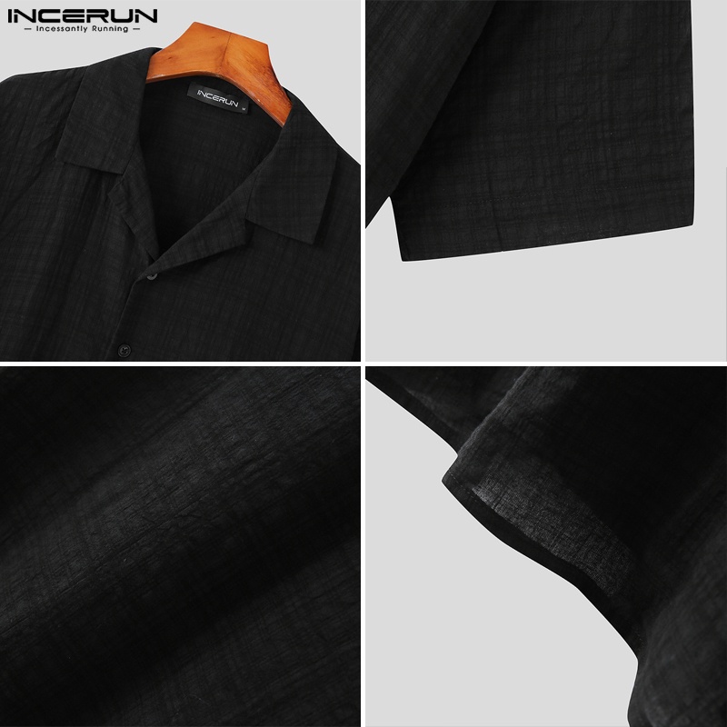 Áo sơ mi INCERUN ngắn tay dáng rộng cài khuy phong cách thời trang thanh lịch cho nam