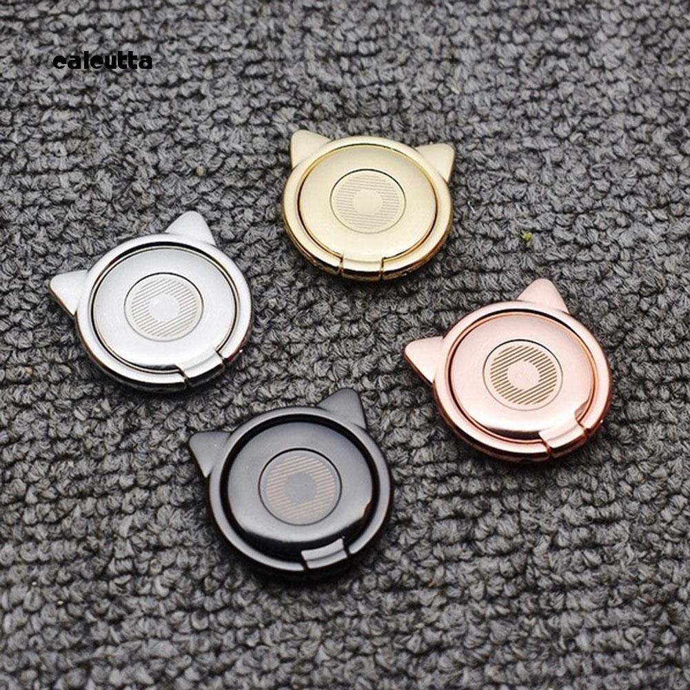 CAL_Universal Rotated Cute Cat Ears Metal Mobile Phone Finger Ring Holder Grip Stand