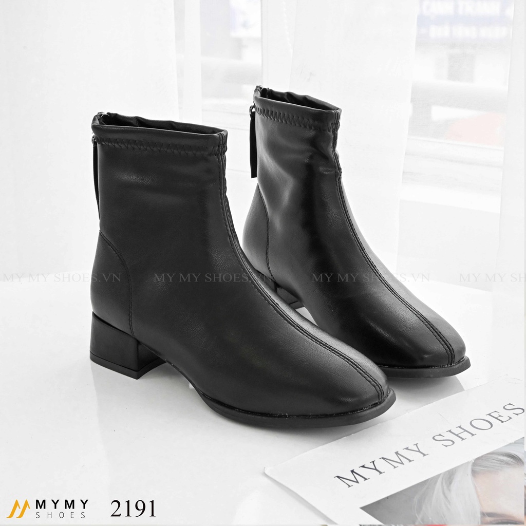2191  Boot da lì mũi vuông khóa tai sau gót vuông 3p | BigBuy360 - bigbuy360.vn