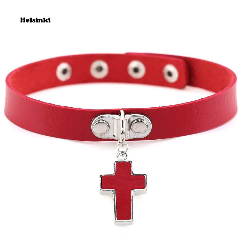 Vòng cổ choker nữ giả da mặt hình chữ thập