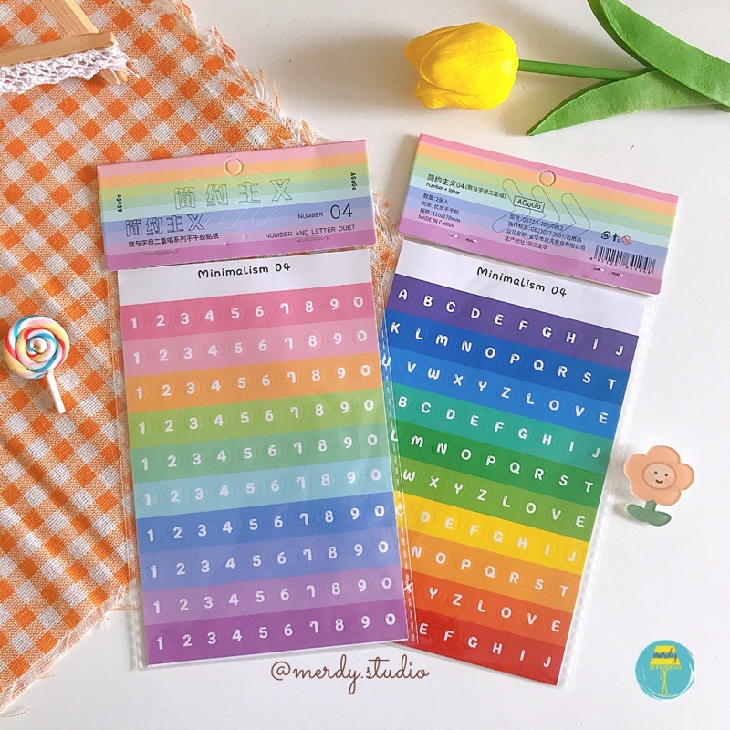 Set 2 tấm sticker số đếm và chữ cái trang trí bullet journal phong cách minimalism
