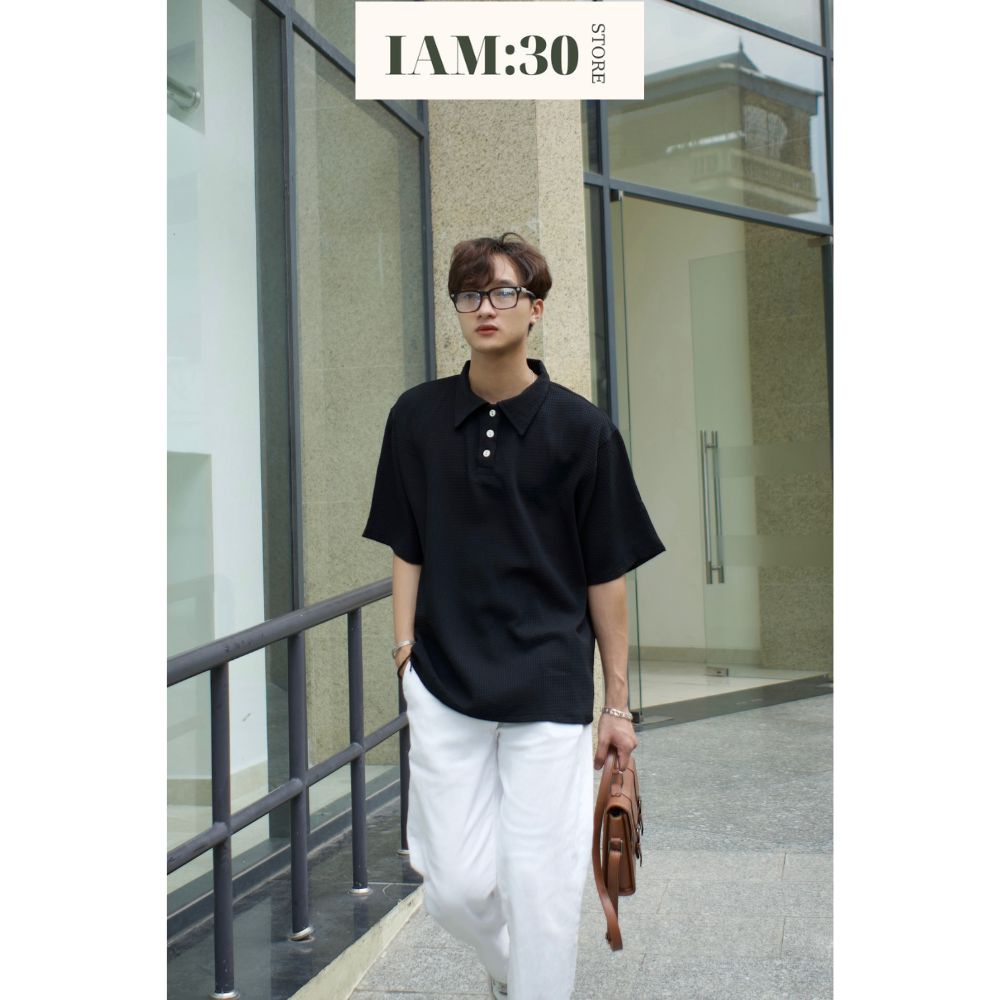 Áo polo form rộng nam IAM:30 Store tay lỡ Unisex basic trẻ trung thun tổ ong