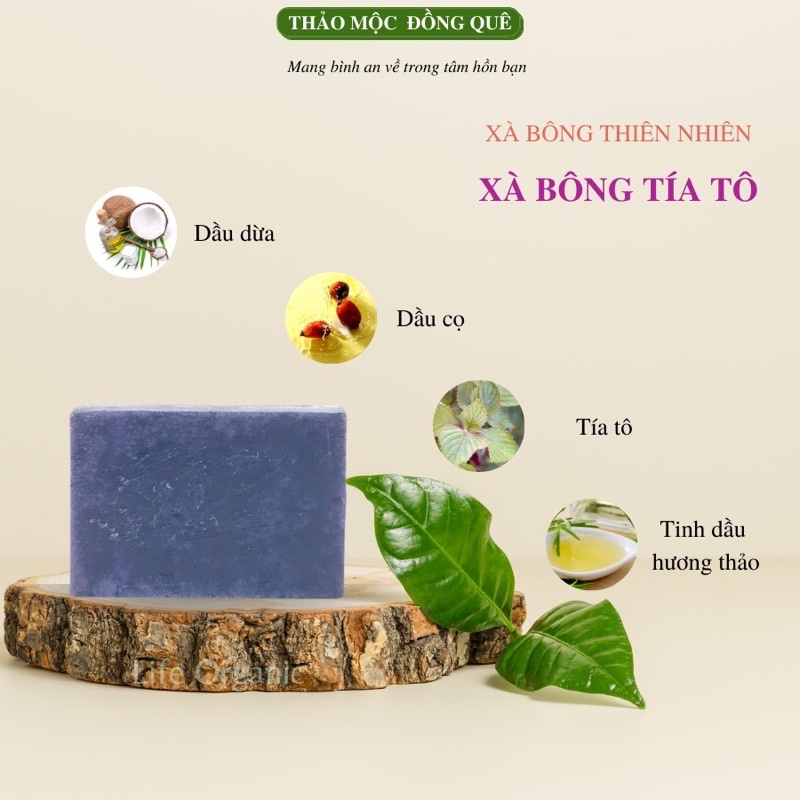 Xà bông tía tô trắng da giảm mụn mờ nám tàn nhang Thảo Mộc Đồng Quê