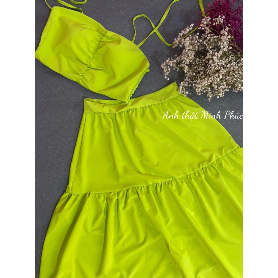 Set Đi Biển Nữ, Áo 2 Dây Phối Chân Váy Xòe Thiết Kế Thanh Lịch, Dịu Dàng Cho Nàng Thêm Duyên Dáng Xm Minh Phúc