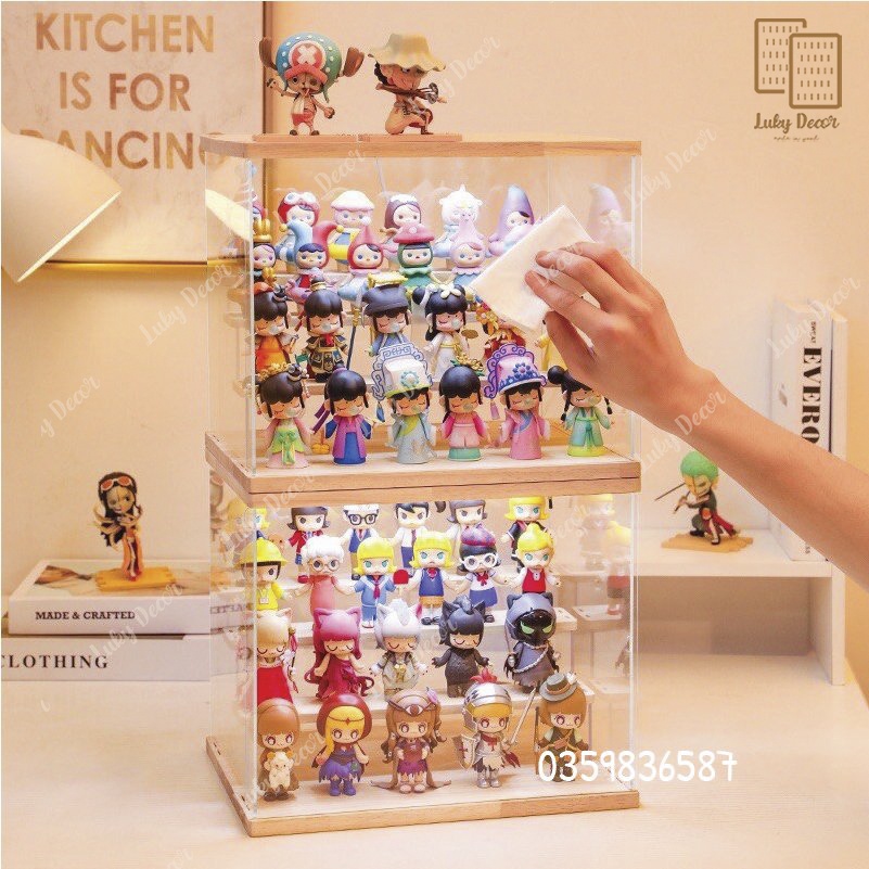 TỦ MÔ HÌNH MICA ĐÁY GỖ CAO CẤP, CHỐNG BỤI SIÊU BỀN